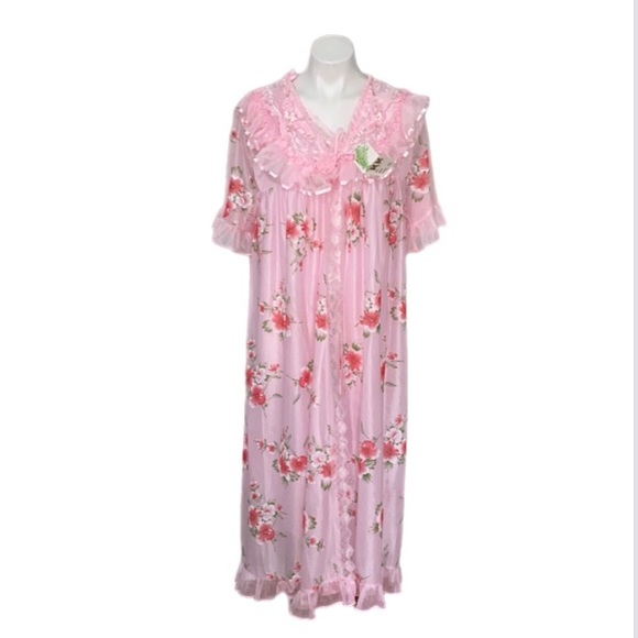 Pink Floral Robe & Pink Slip Set sz sm - Picture 1 of 6